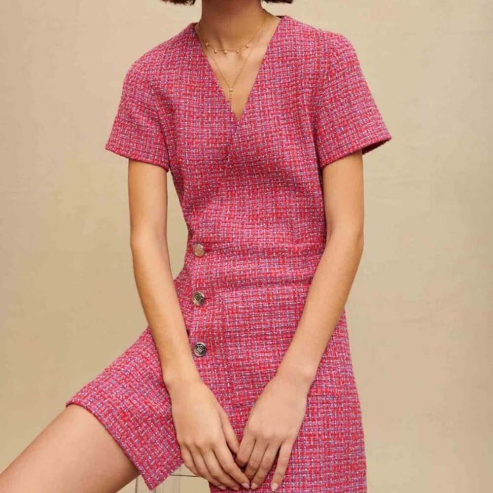 Maje Rolia Tweed Cut Out Dress